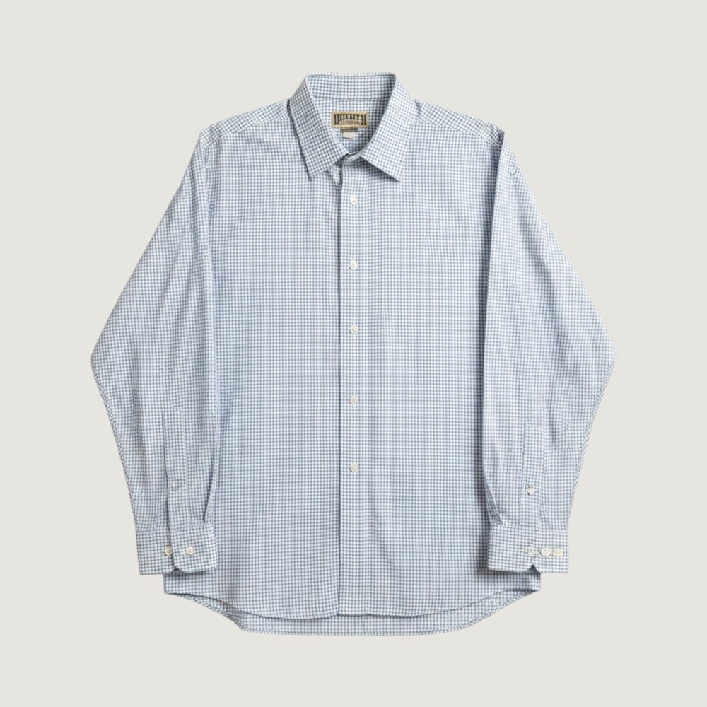Duluth Trading Co Mens Lg Blue White Check Long Sleeve Cotton Button Down Shirt